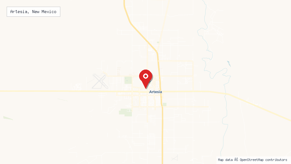 Street map of Artesia, New Mexico with location pin