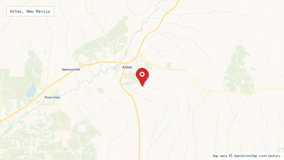 Street map of Aztec, New Mexico with location pin