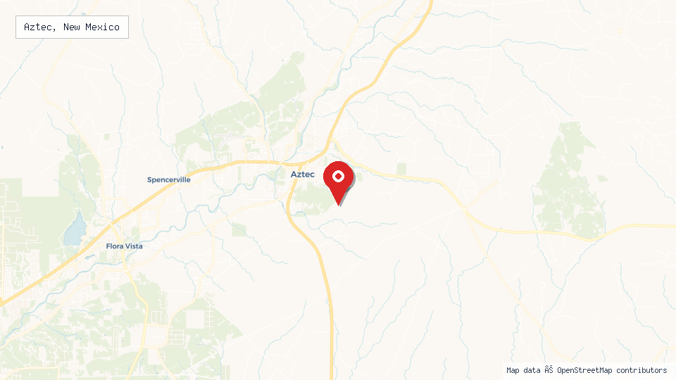 Street map of Aztec, New Mexico with location pin
