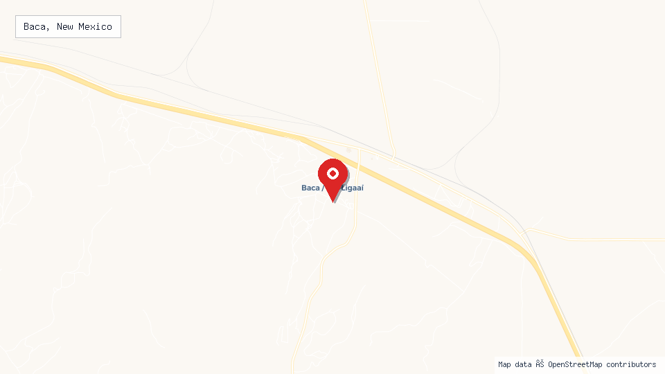 Street map of Baca, New Mexico with location pin