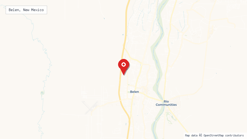 Street map of Belen, New Mexico with location pin