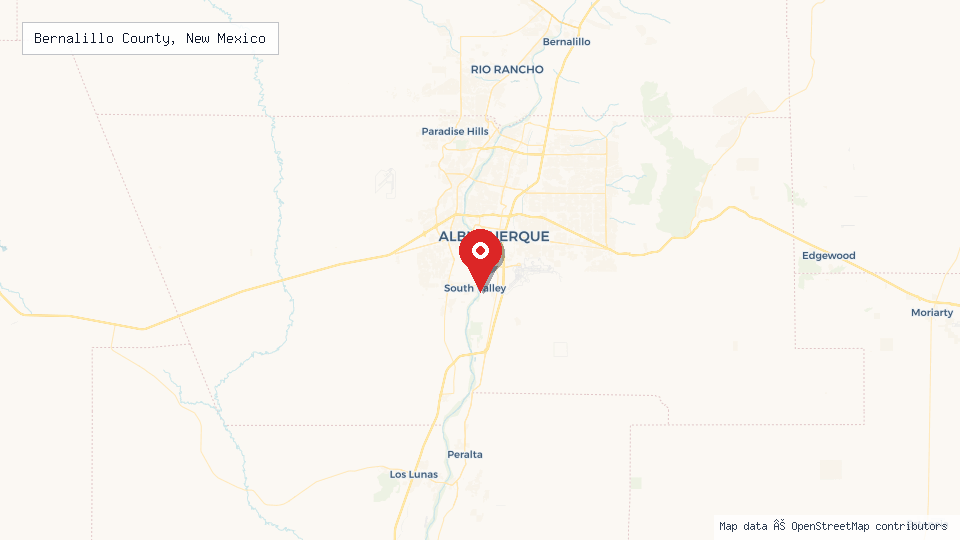 Street map of Bernalillo County, New Mexico with location pin