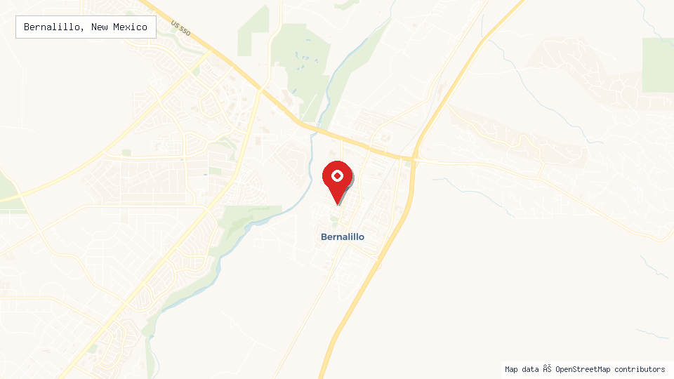 Street map of Bernalillo, New Mexico with location pin