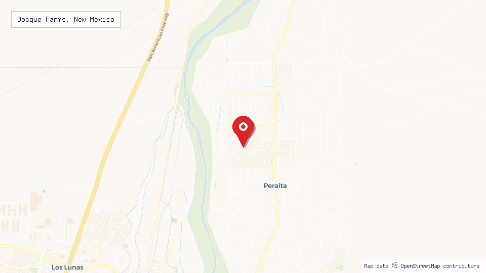 Street map of Bosque Farms, New Mexico with location pin