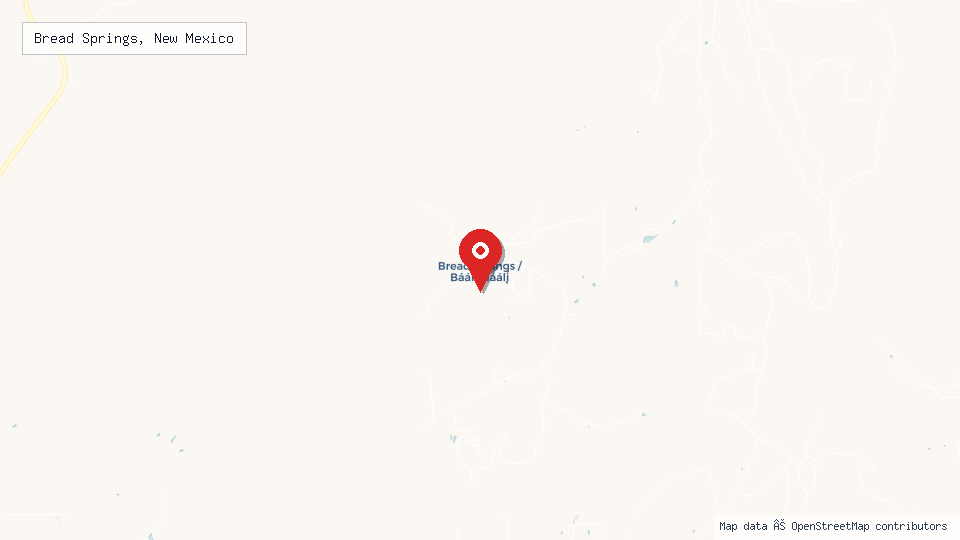 Street map of Bread Springs, New Mexico with location pin