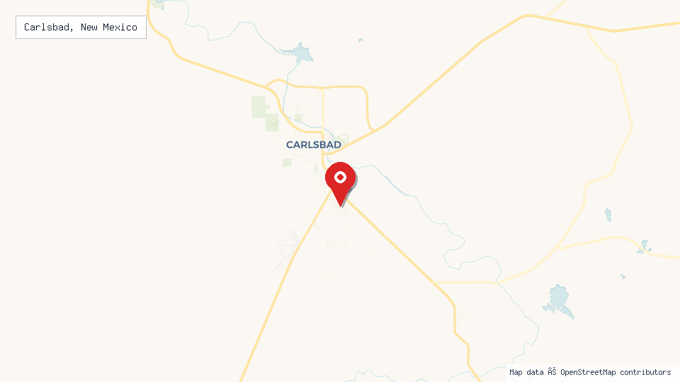 Street map of Carlsbad, New Mexico with location pin