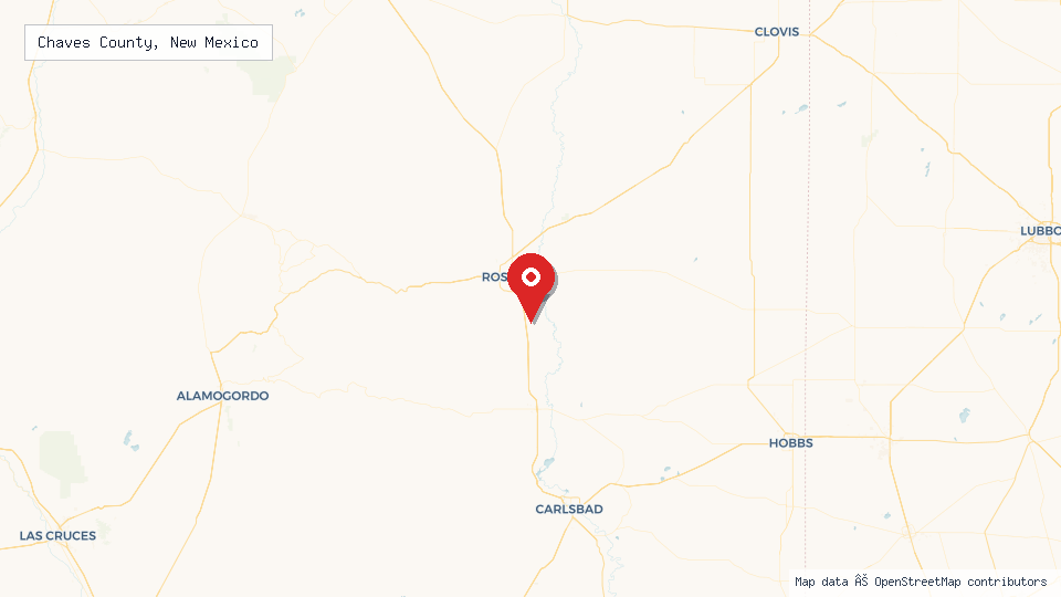 Street map of Chaves County, New Mexico with location pin