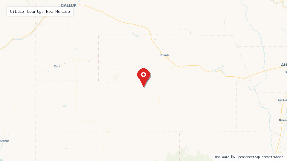 Street map of Cibola County, New Mexico with location pin