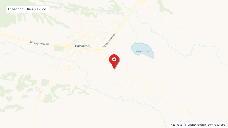 Street map of Cimarron, New Mexico with location pin