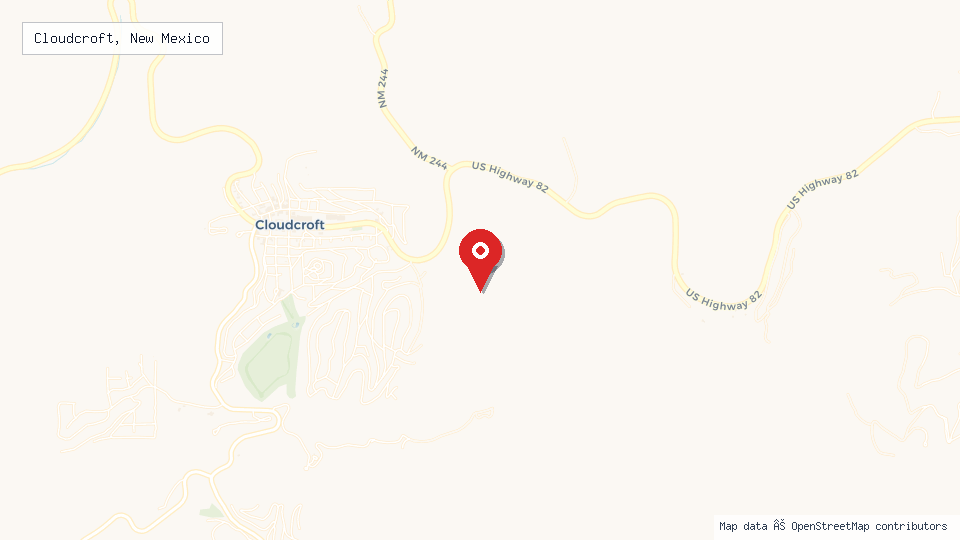Street map of Cloudcroft, New Mexico with location pin