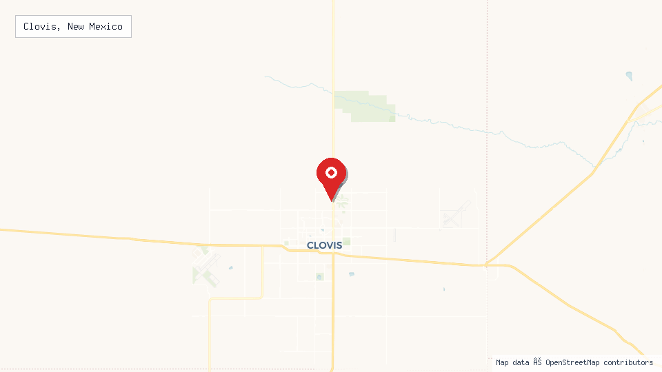 Street map of Clovis, New Mexico with location pin
