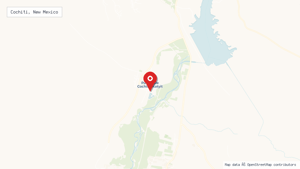 Street map of Cochiti, New Mexico with location pin
