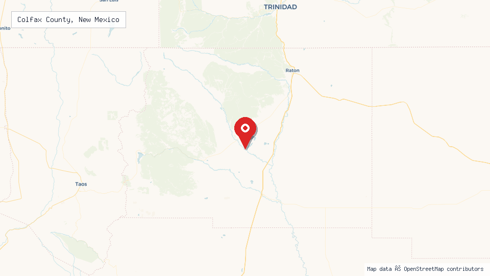 Street map of Colfax County, New Mexico with location pin