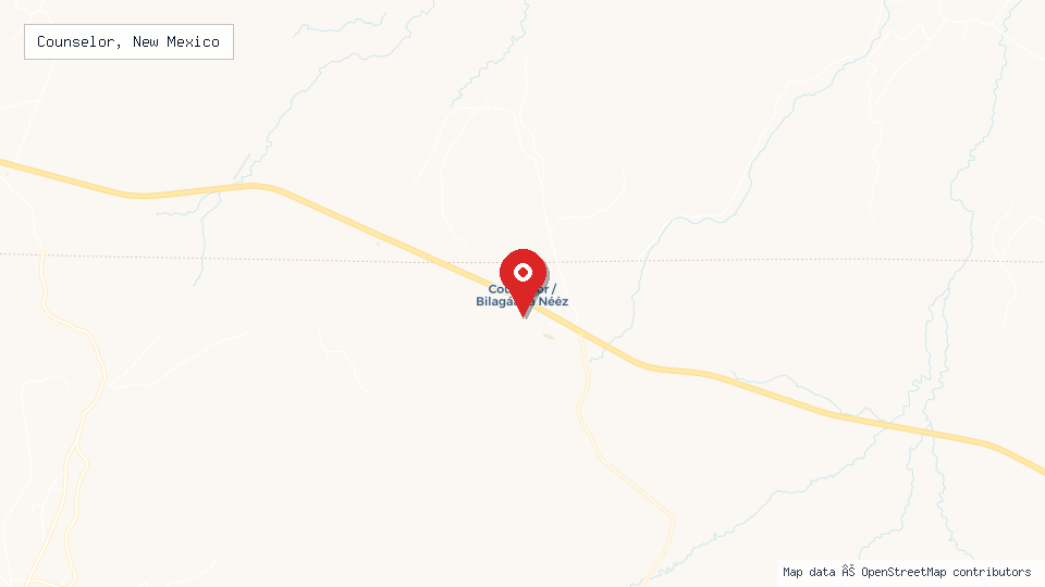 Street map of Counselor, New Mexico with location pin