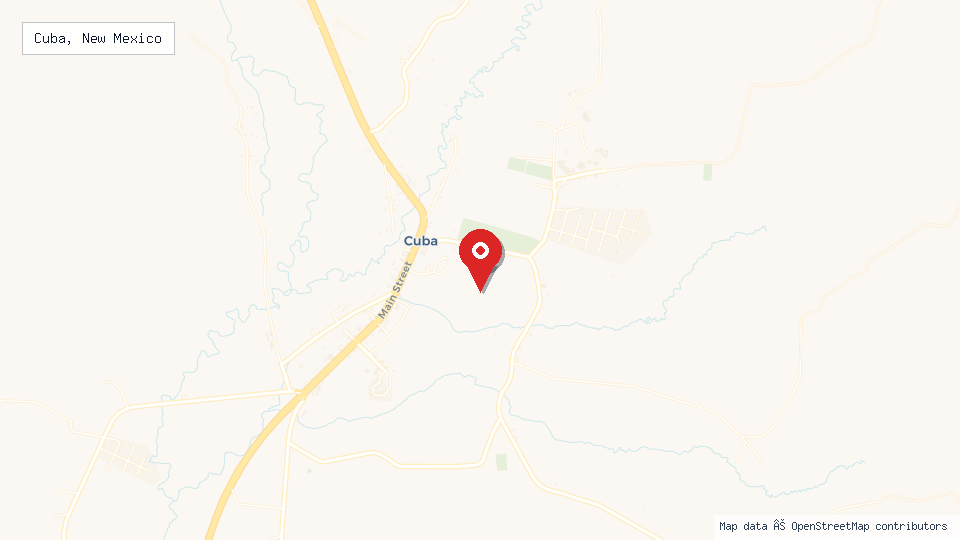 Street map of Cuba, New Mexico with location pin