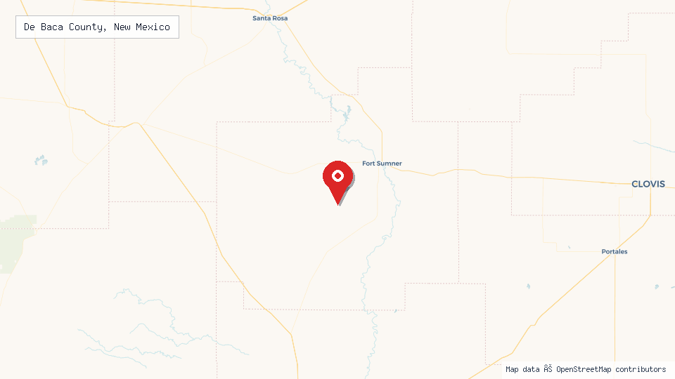 Street map of De Baca County, New Mexico with location pin