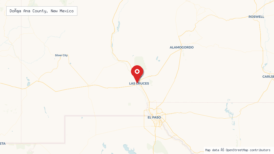 Street map of Doña Ana County, New Mexico with location pin