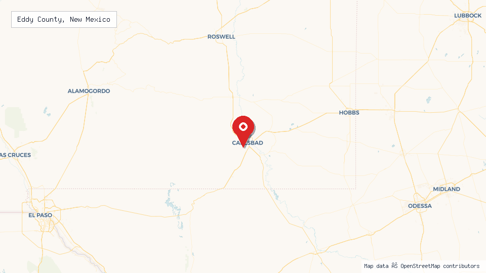 Street map of Eddy County, New Mexico with location pin