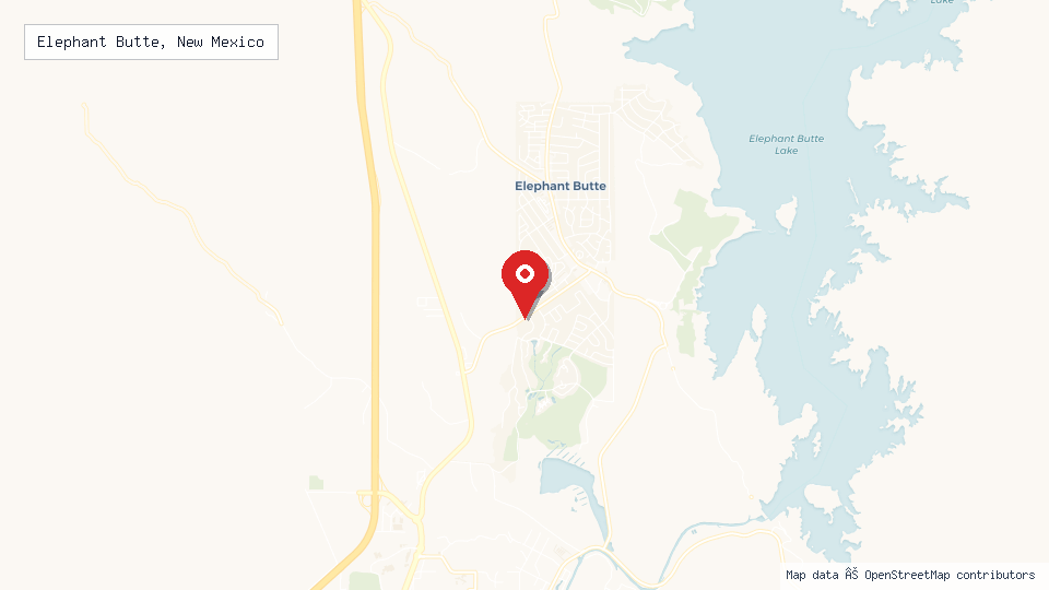 Street map of Elephant Butte, New Mexico with location pin