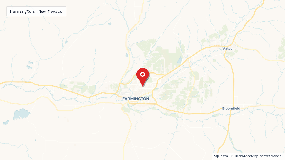 Street map of Farmington, New Mexico with location pin