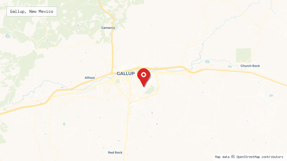 Street map of Gallup, New Mexico with location pin