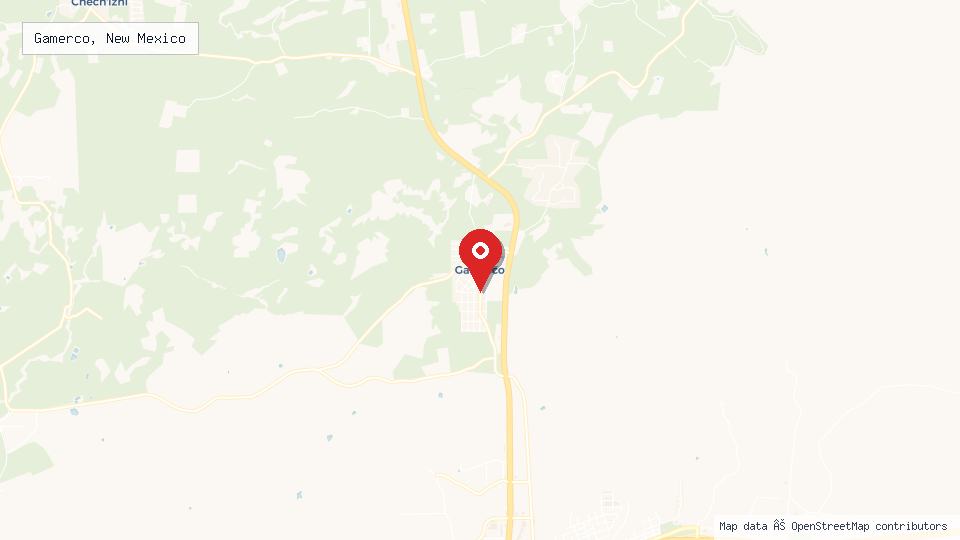 Street map of Gamerco, New Mexico with location pin