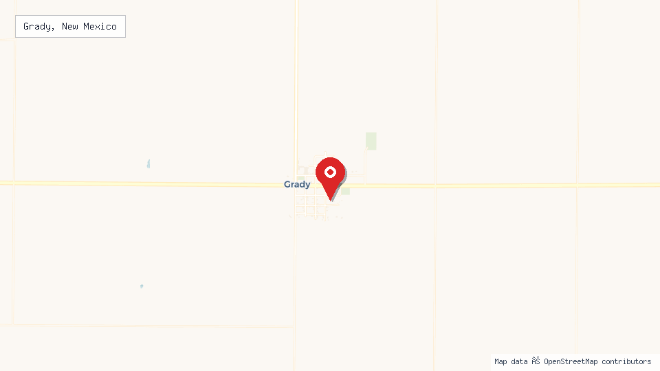 Street map of Grady, New Mexico with location pin