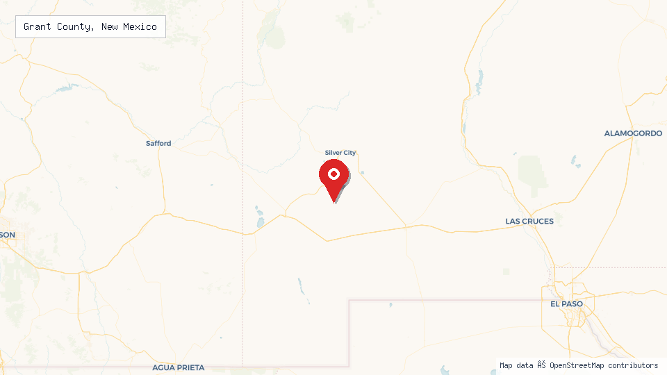 Street map of Grant County, New Mexico with location pin