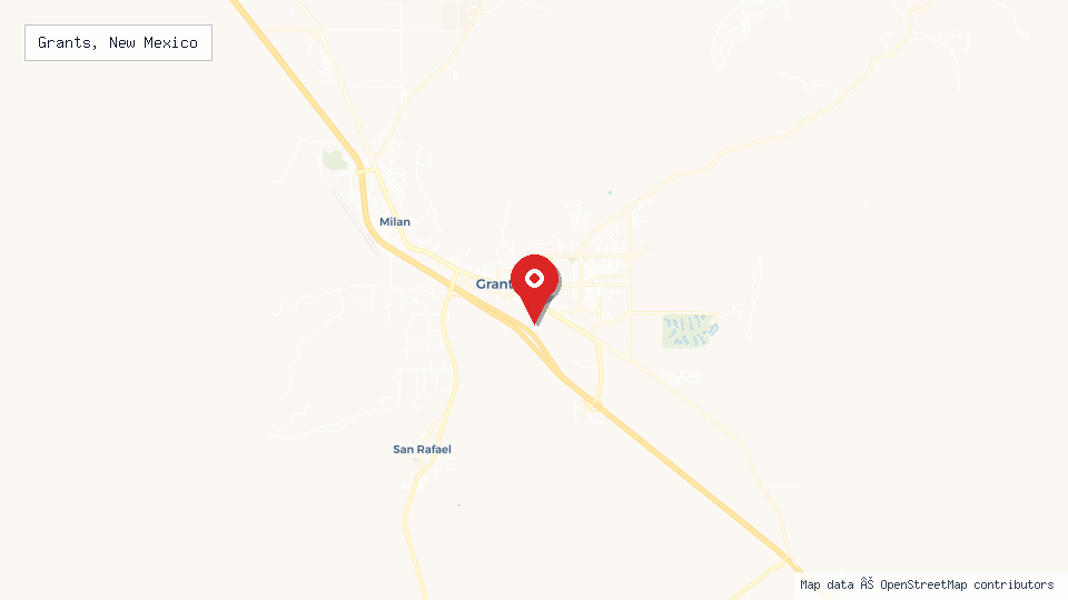 Street map of Grants, New Mexico with location pin