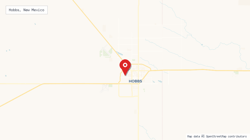 Street map of Hobbs, New Mexico with location pin