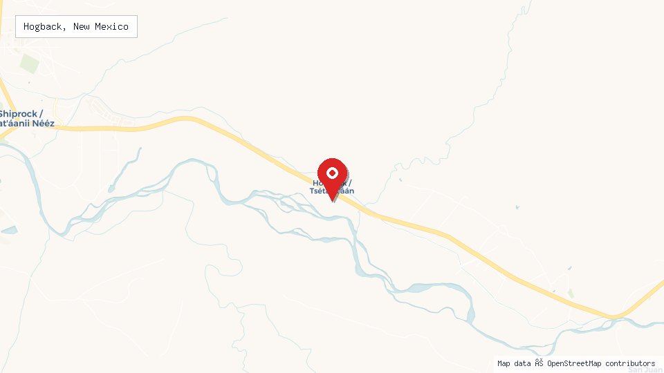 Street map of Hogback, New Mexico with location pin