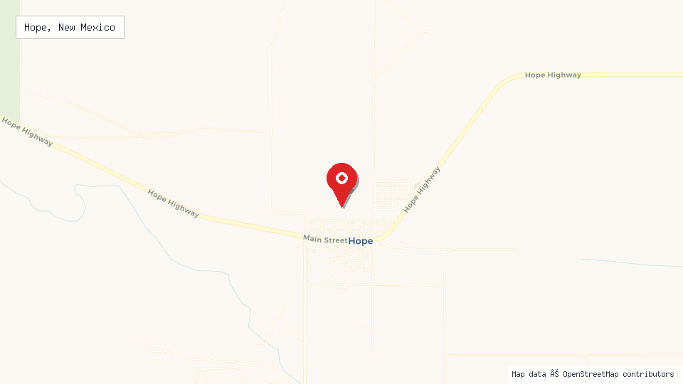 Street map of Hope, New Mexico with location pin