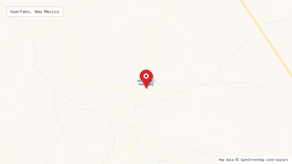 Street map of Huerfano, New Mexico with location pin