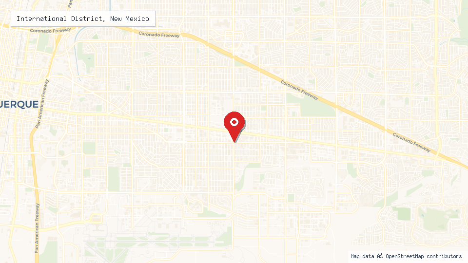 Street map of International District, New Mexico with location pin