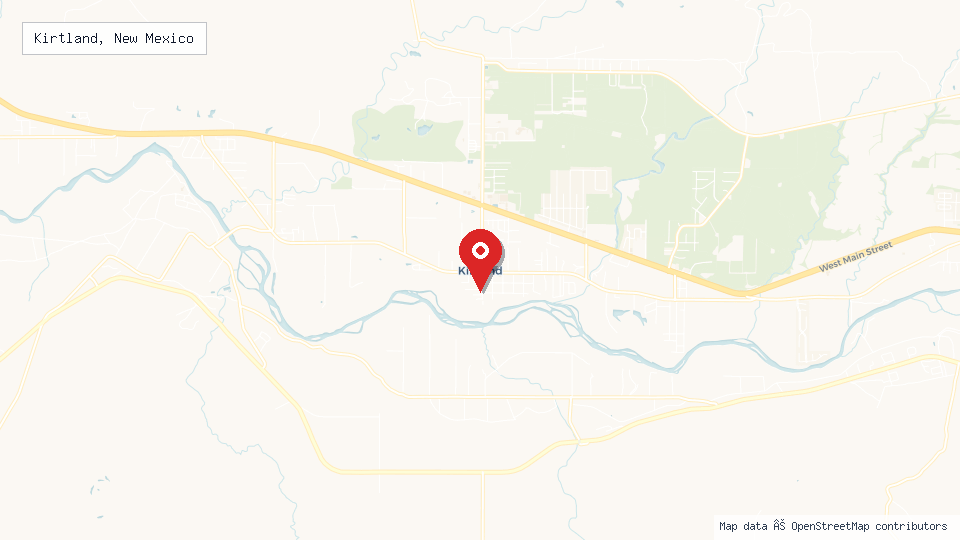 Street map of Kirtland, New Mexico with location pin