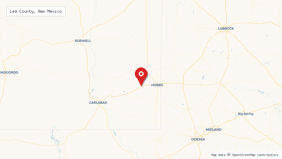 Street map of Lea County, New Mexico with location pin