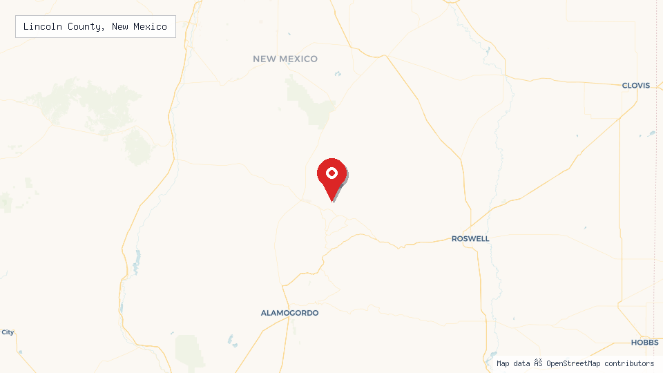 Street map of Lincoln County, New Mexico with location pin
