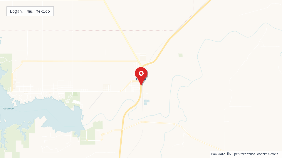 Street map of Logan, New Mexico with location pin
