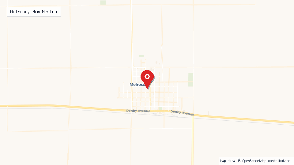Street map of Melrose, New Mexico with location pin