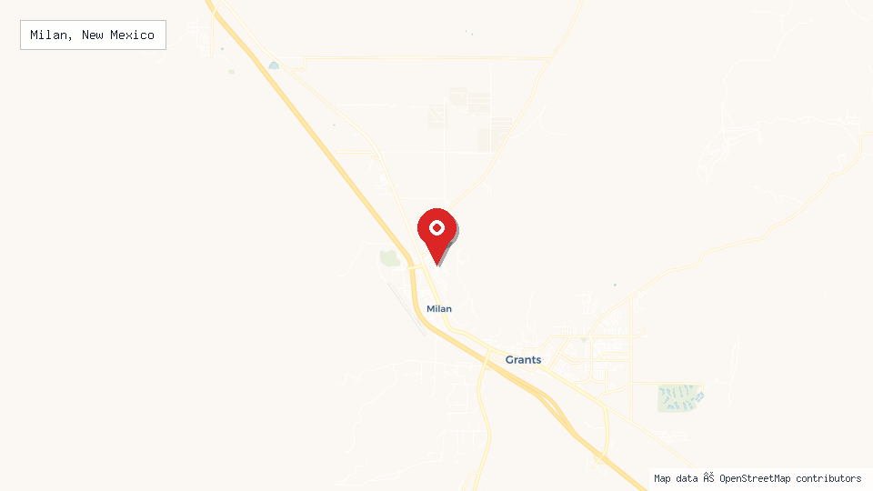 Street map of Milan, New Mexico with location pin