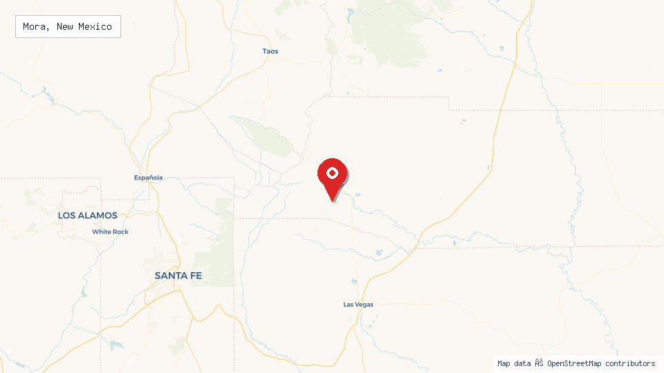Street map of Mora, New Mexico with location pin