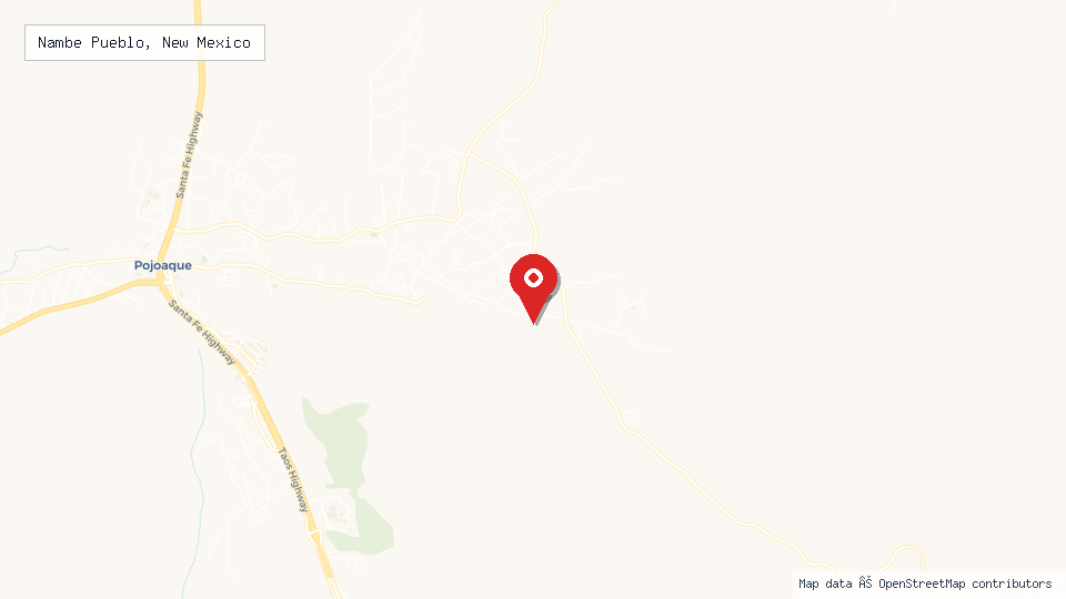 Street map of Nambe Pueblo, New Mexico with location pin