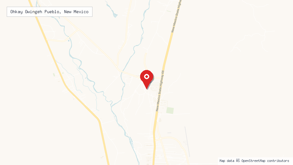 Street map of Ohkay Owingeh Pueblo, New Mexico with location pin