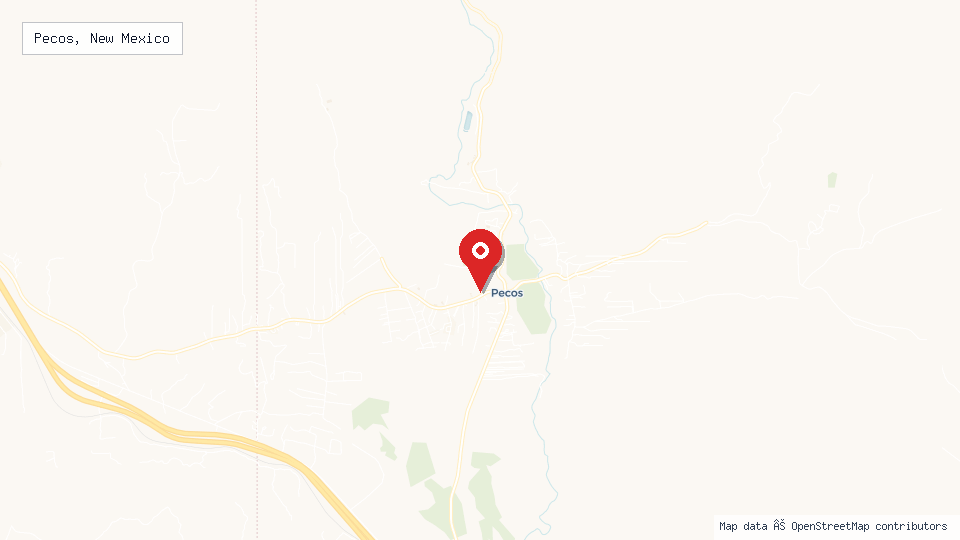 Street map of Pecos, New Mexico with location pin
