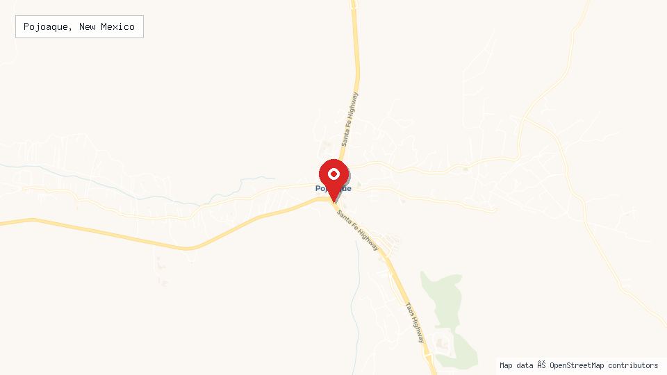 Street map of Pojoaque, New Mexico with location pin