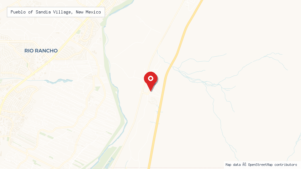 Street map of Pueblo of Sandia Village, New Mexico with location pin