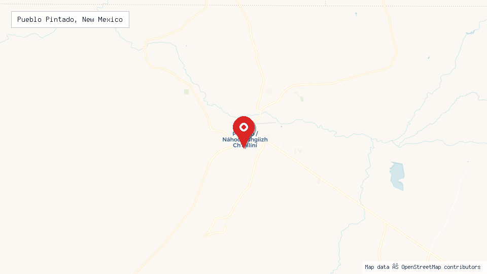 Street map of Pueblo Pintado, New Mexico with location pin