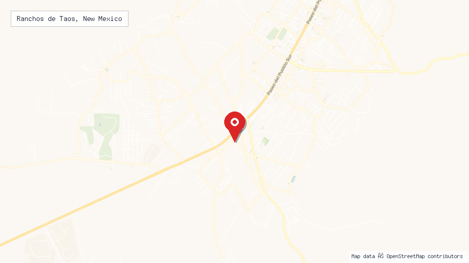 Street map of Ranchos de Taos, New Mexico with location pin