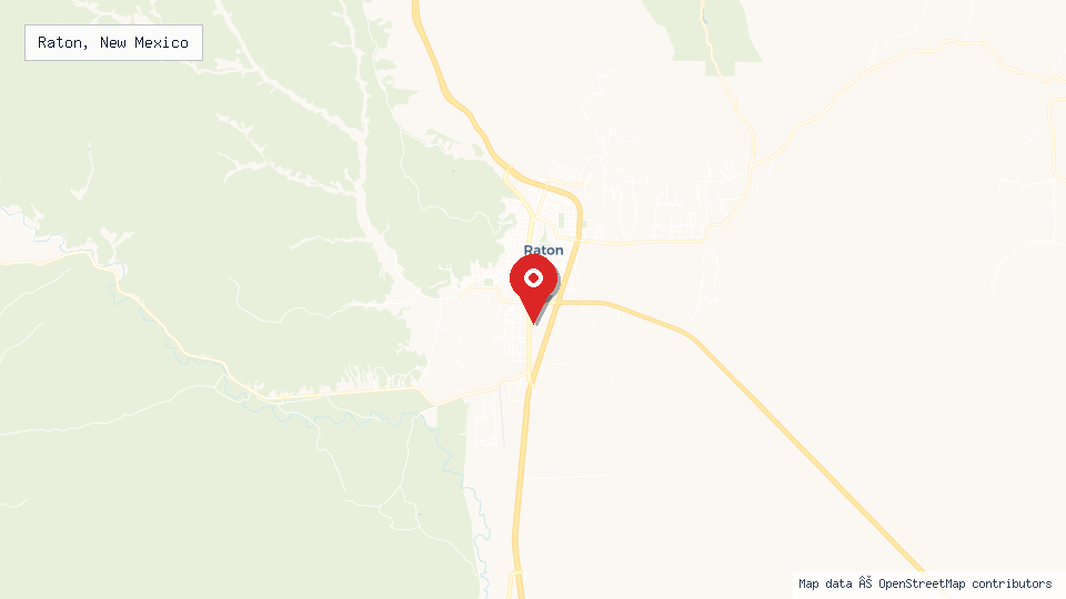 Street map of Raton, New Mexico with location pin
