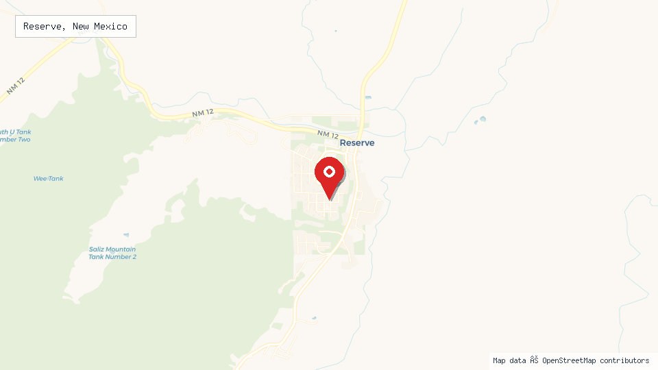 Street map of Reserve, New Mexico with location pin
